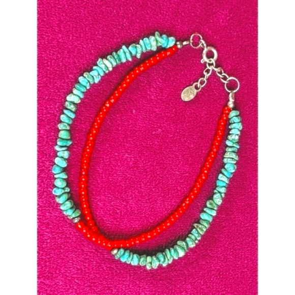 Turquoise red seed bead vintage bracelette - Picture 4 of 4